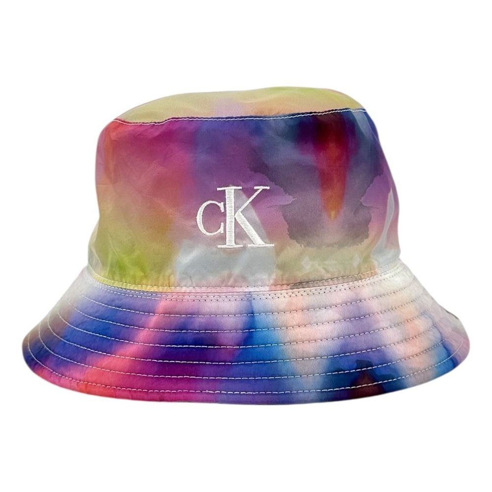 Vintage Calvin Klein Jeans Purple Yellow Blue Tie Dye Soft Nylon Logo Bucket Hat